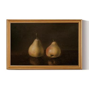 Imagem de HUARCEY Arte de parede vintage emoldurada a ouro para sala de estar, impressão de pintura de frutas de pera decoração de prateleira para cozinha, decoração de parede de quarto estética, presente de