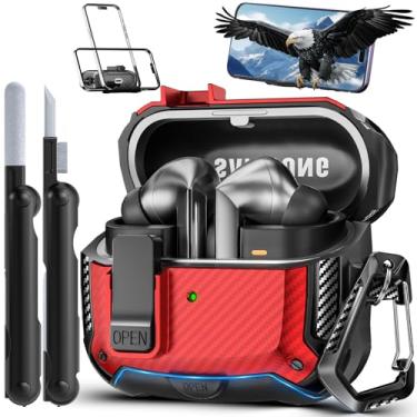 Imagem de MCTOPZO Com suporte de telefone para Samsung Galaxy Buds3 FE (2025)/Buds3 Pro (2024)/Buds 3 (2024), com clipe de bloqueio seguro e kit de limpeza, design de proteção de fibra de carbono à prova de