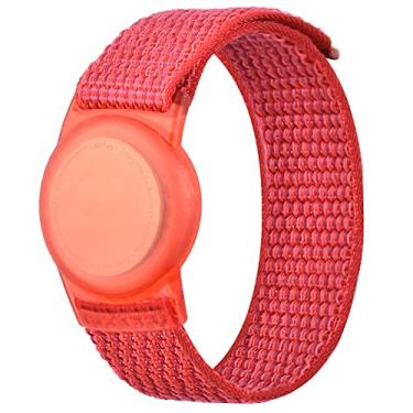 Imagem de Pulseira infantil compatível com Apple AirTag, capa protetora para rastreador GPS de nylon, pulseira de relógio ajustável antiperda para crianças e idosos (Vermelha)