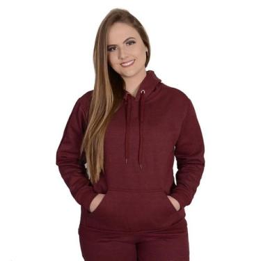 Imagem de Moletom Feminino Peluciado Com Capuz E Cordão LISO - Methodic, Bordô, 