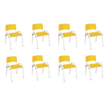 Imagem de Kit 8 Cadeira Iso Infantil Creche, Escola Base Branco Amarelo - LAURAL