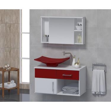 Imagem de Conjunto Gabinete Para Banheiro Com Cuba E Espelheira New Stilo Contarini Vinho