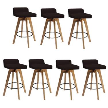 Imagem de Kit 07 Banqueta Alta Com Encosto Giratória Rute Cozinha Corino Marrom - Amey Decor