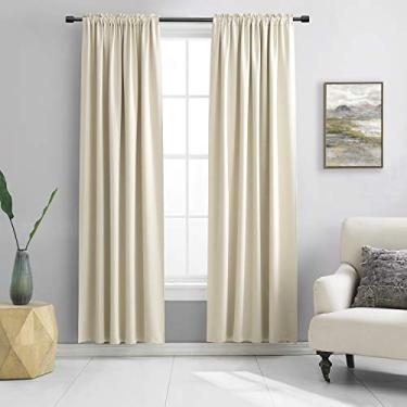 Imagem de DONREN 2 painéis de cortina blackout bege creme de 213 cm de comprimento para quarto - Cortinas com isolamento térmico para escurecimento do quarto com bolso de varão para sala de estar (106 x 213 cm