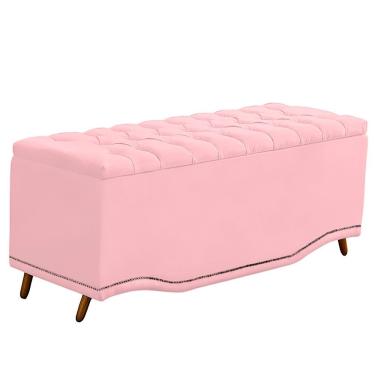 Imagem de Calçadeira Baú King Size Estofada Maitê Veludo Cor Rosa Bebe