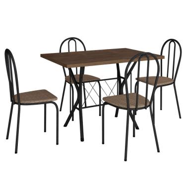 Imagem de Kit Mesa De Jantar Jade 91 Cm Nature Com 04 Cadeiras Texas Bege Ferro Preto - Pallazio