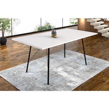 Imagem de Mesa Sala de Jantar Paraty Retangular MDF 150x90cm Branco Preto Estrutura em Ferro