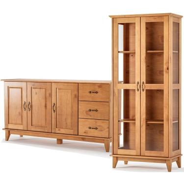 Imagem de Buffet Aparador 3 Portas 3 Gav. 156 Cm E Cristaleira 2 Portas Bella Slim Carvalho Fosco