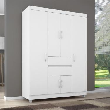 Imagem de Guarda Roupa Solteiro 6 Portas E 2 Gavetas Utah - Branco-rosa-branco Flex Branco-rosa-branco