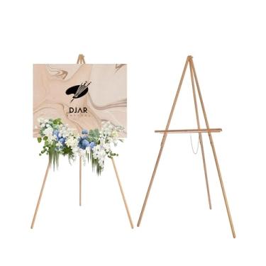 Imagem de DJAR Cavalete De Madeira 63" Para Sinalização, Altura Ajustável Uso Duplo, Piso Casamento, Quadro Boas-Vindas, Pôster, Imagem, Foto - Natural