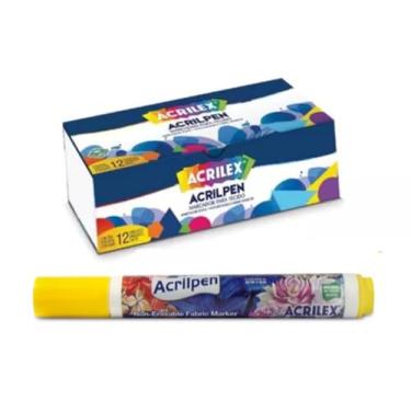 Imagem de Caneta Para Tecido Acrilpen 12 Unidade - Acrilex - Pintura Permanente e Personalização É Ideal Para Personalizar E Detalhar Seus Projetos De Tecido Com Precisão E Durabilidade (505 Amarelo Ouro)