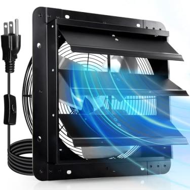 Imagem de Hiorucet Exaustor De Parede 12" Com Veneziana E Cabo Alimentação 1,8 M, 60 Hz, W, Motor Cobre Puro, Alta Velocidade Baixo Ruído, Ventilador Automático Para Sótão, Ventilação Estufas, Garagens Galpõe