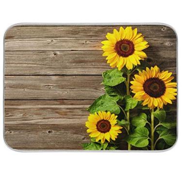 Imagem de Exnundod Tapetes De Secagem Pratos Com Girassóis Vintage, Grandes, Madeira, Para Decoração Bancada Cozinha, 18 X 24", Tapete Drenagem, Suporte Mamadeiras, Almofada Seca Alça Pia
