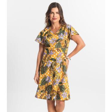 Imagem de Vestido Feminino Evasê Estampado Select Amarelo, G, Amarelo