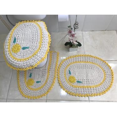 Imagem de Jogo de Tapete para Banheiro em Crochê 3 Peças com Aplicação (Amarelo)