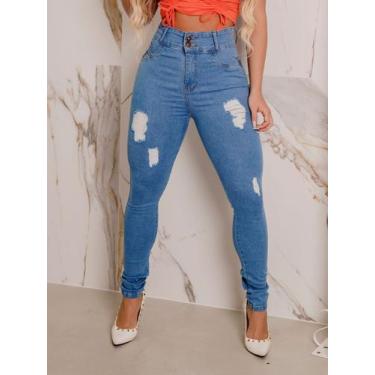 Imagem de Calça jeans premium rasgo a laser levanta bumbum cos alto laycra - ss 