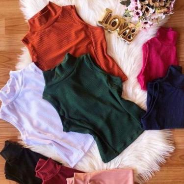 Imagem de Blusa feminina cavada gola alta sem bojo canelada blogueira - Filó Mod