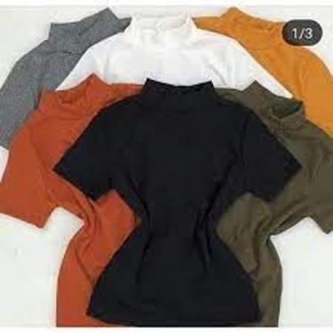 Imagem de Blusa feminina gola alta manga curta basica malha canelada menina - Fi