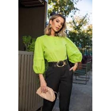 Imagem de Blusa feminina manga três quatro cor verde limão tam P ao XG - Gracios