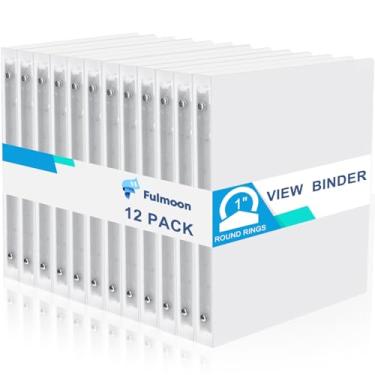 Imagem de Fulmoon 12 fichários de 3 anéis de 2,5 cm com 2 bolsos internos, anéis redondos, fichário de 3 furos, comporta 175 folhas, fecho de botão, fichário de plástico para escritório, escola, material