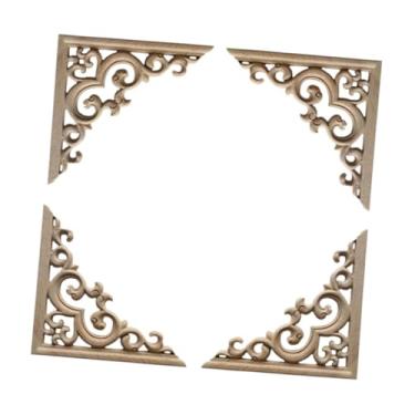 Imagem de Tachiuwa 4x apliques de madeira decorativos, apliques de canto esculpido, decalque de canto esculpido de madeira faça você mesmo para moldura de foto, lareira, 15x15cm