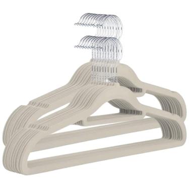 Imagem de Kit 20 Cabides de Veludo Slim Adulto Bege Antideslizante Ultrafino com Gancho Giratório Cromado Premium para Roupas Camisas Calças Saias Vestidos