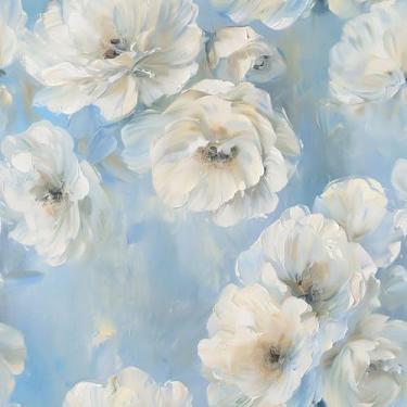 Imagem de Papel de parede floral azul vintage descasque e cole vívido elegante branco creme flores peônia pintura a óleo papel de parede autoadesivo removível para armários banheiro papel de contato amigável