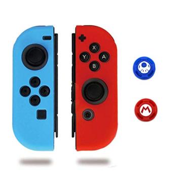 Imagem de Capa protetora de silicone macia para Joystick da Thumb Grips para Nintendo Switch Joy-Con, Blue+Red