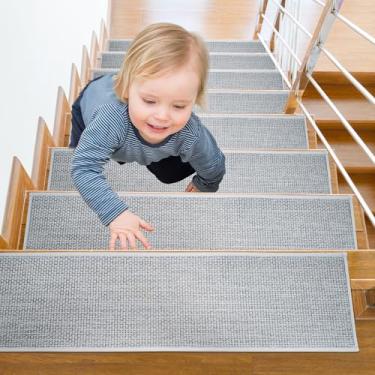 Imagem de Degraus antiderrapantes para escadas - corredor de escada de madeira interno - capas de carpete reutilizáveis e adesivas - tiras de borracha - pacote com 4 tapetes antiderrapantes 76 cm x 20 cm