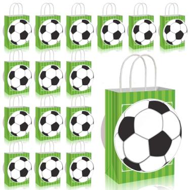Imagem de MotiMind Pacote com 16 sacos de lembrancinhas de festa de futebol em papel para presente de presente, sacos de doces com alças, bola esportiva portátil para festa esportiva, chá de bebê, artigos de