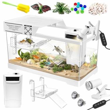 Imagem de GOZILLA Kit de tanque de tartaruga aquática + lâmpada + filtro, kit de iniciação de tanque de tartaruga de PC com lâmpada e filtro ajustáveis, habitat de répteis com tampa, plataforma suspensa para
