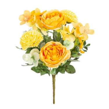 Imagem de Flor artificial de seda, peônia, crisântemo, buquê de noiva, jardim ao ar livre, festival, casa, vaso, festa, faça você mesmo, presente, pátio (4 peças/amarelo)