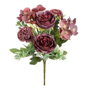 Imagem de Flor artificial de seda, peônia, bola, crisântemo, jardim ao ar livre, casamento, buquê de noiva, festival, casa, vaso, festa, faça você mesmo, presente, pátio (2 peças/bordô)