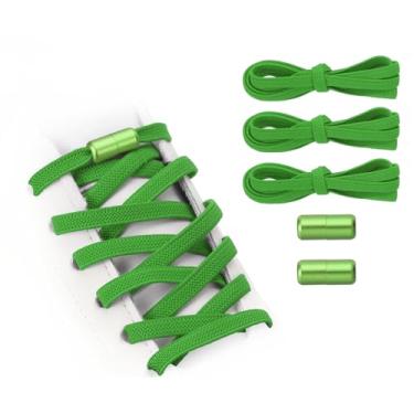 Imagem de YELARXI Cadarços elásticos sem laço com 2 fivelas de metal para adultos, tênis de lona, Verde escuro, 39 inch