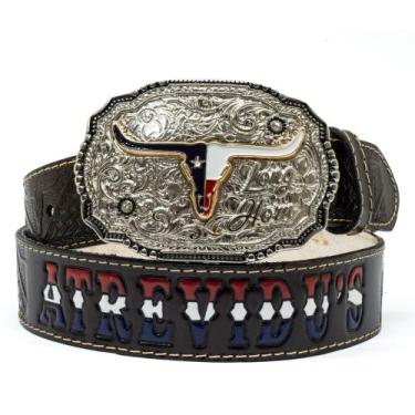 Imagem de Cinto Em Couro Atrevidu's Country Artesanal Pintado À Mão, Tabaco, 120