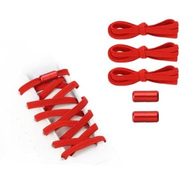 Imagem de YELARXI Cadarços elásticos sem laço com 2 fivelas de metal para adultos, tênis de lona, Vermelho, 39 inch