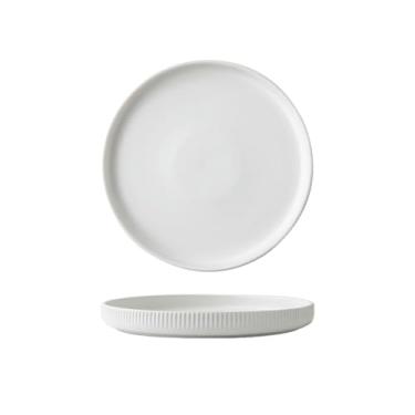 Imagem de Prato de sobremesa de cerâmica de relevo de 20 cm, prato de comida ocidental simples e personalizado - branco