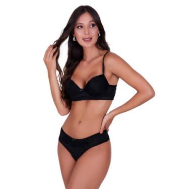 Imagem de Conjunto de Lingerie com Bojo Tecido Canelado com Detalhe em Renda Nad