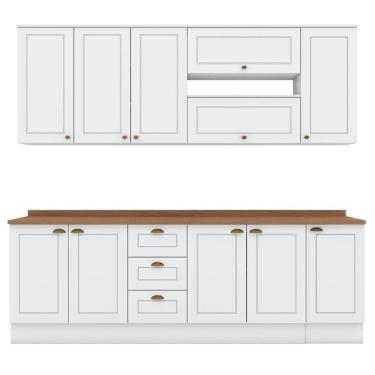 Imagem de Cozinha Modulada 10 Pecas 240cm Ce792 Americana Henn Branco Nature