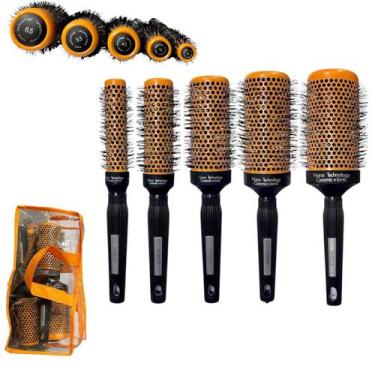 Imagem de Kit 5 Escovas De Cabelo Profissional Térmica Cerâmica Vazada - Hairdo