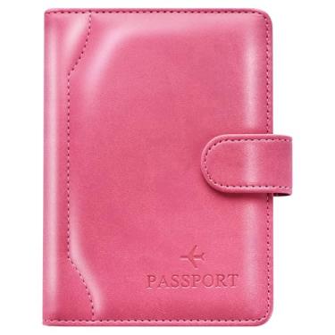 Imagem de Herain Porta-passaporte e estojo - Combo de viagem em família com porta-cartão de passaporte e vacina, Fecho magnético D - vermelho rosa, Fecho magnético