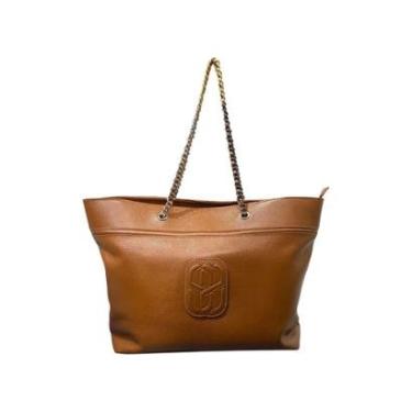 Imagem de Bolsa Feminina Schutz Couro Shopping Belle De Ombro Caramelo-Feminino