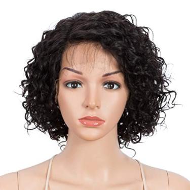 Imagem de Style Icon Perucas afro de cabelo humano de 25,4 cm para mulheres negras entrelaçadas na parte frontal perucas pretas (25,4 cm, 1B)