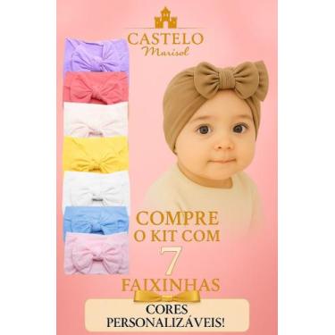 Imagem de Kit 7 Lacinhos de Bebê na Faixa Meia de Seda Turbante de Bebê + Brinde