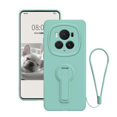 Imagem de Wousunly Capa compatível com Honor Magic 6 Pro com suporte preto, capas de telefone Honor Magic 6 Pro, acessórios de alça de cordão de silicone, capa protetora à prova de choque original fina (azul)