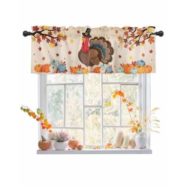 Imagem de Cortinas de outono para janelas Dia de Ação de Graças Valances Colheita Abóbora Peru Valance Janela Tratamentos Laranja Folhas de Bordo Cortinas Curtas para Cozinha, Sala de Estar, Quarto, Banheiro