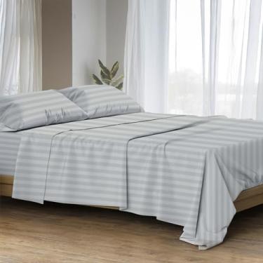 Imagem de Ashton Sheets Lençóis 100% algodão egípcio Queen Size - 1500 fios 4 peças conjunto de lençóis damasco algodão egípcio, cetim luxuoso lençol queen size, lençóis de cetim macio, bolso profundo de 43 cm