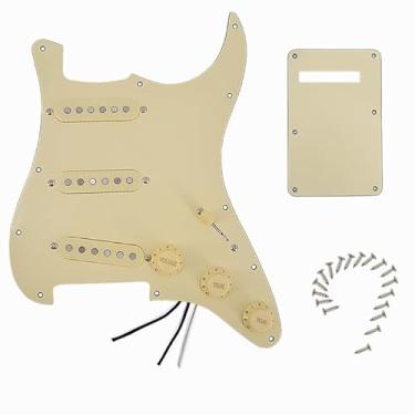 Imagem de Domofa Pickguard de guitarra elétrica pré-cabeado com conjunto de captadores Alnico 5 de bobina única para guitarra elétrica Squier Stratocaster (creme)