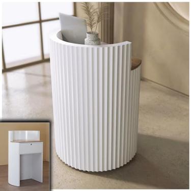Imagem de DIHRVTHC Mesa de recepção, balcão de caixa de loja de roupas, balcão de bar de guia de vendas minimalista pequeno, recepção em forma de arco, suporte de registro, balcão de consulta, acabamento