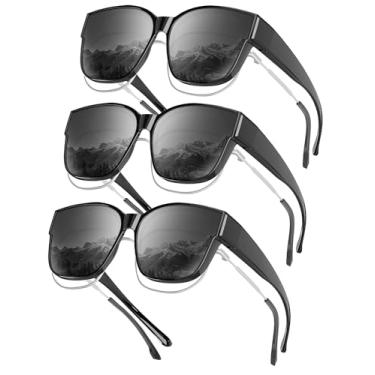 Imagem de KALIYADI Fit-Over-Glasses Óculos de sol polarizados para homens: óculos de sol polarizados masculinos com proteção UV400, Preto brilhante + preto brilhante + preto brilhante, Medium